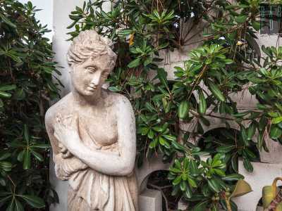 La vecchia scultura � oggi conservata tre le aiuole del giardino...